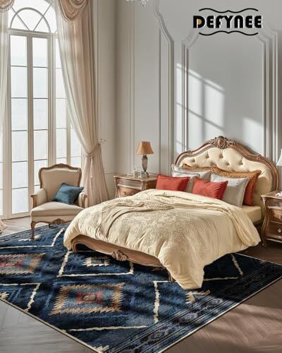 Machine Washable Large Rugs Living Room, 180x270 cm Non-Slip Area Rugs, Short Pile Blue Rug for Bedroom, Hallway, Bedroom, and Kitchen, Office, Blue