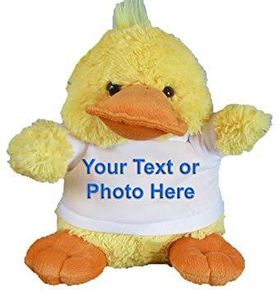 Personalised Duck Plush Toy with your text or photo great gift present for kids newborns