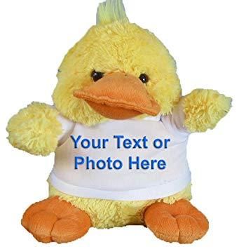Personalised Duck Plush Toy with your text or photo great gift present for kids newborns