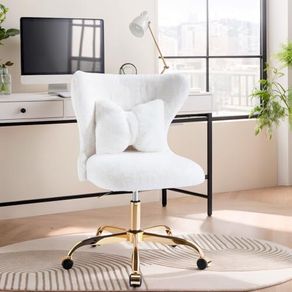 Vanity Chair with Gold Wheels & Bow Pillow, girl's office chair