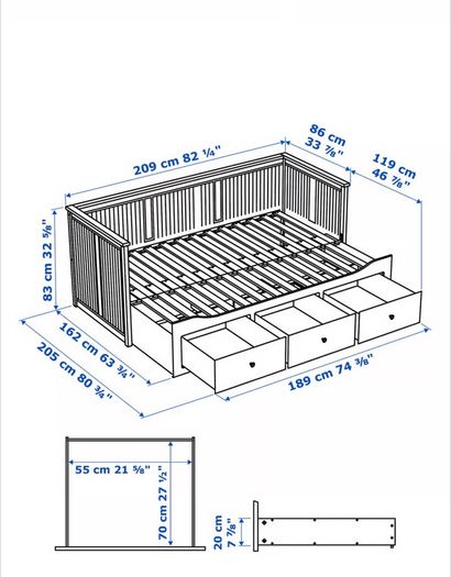 Daybed with 3 Drawers and Mattresses - White