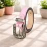 Unisex Premium Pink Genuine Leather Belt Vintage Engraved Silver Buckle Image 3