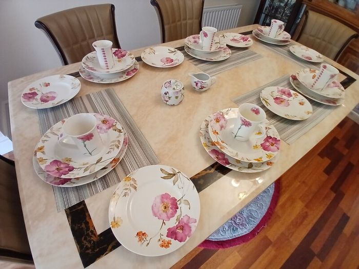 222 Fifth Fine Bone China Floral Dinner Set + Matching Mugs & Accessories