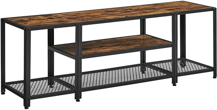 TV Shelf, Lowboard for TVs up to 65 Inches, TV Stand with 3 Levels, Open Storage Rack, Industrial Design, for Living Room, Vintage Brown/Black