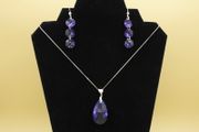 Sterling Silver 925 Purple Crystal Teardrop Necklace &amp; Earrings Jewelry Set