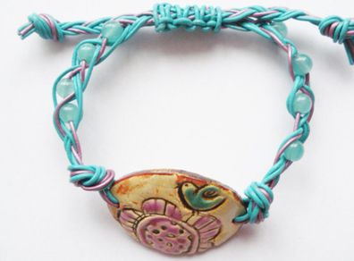 Handmade bracelet,Leather/ceramic bracelet.Jewellery.Gift.One size
