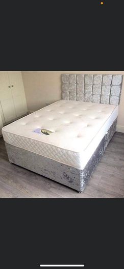 Crushed & plush velvet Divan Bed and mattress