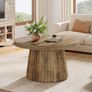 Round Coffee Table, 80 cm with Ribbed Drum Base & Wood Look Image 5