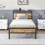 3ft Single Bed Frame with Wooden Storage Headboard, Black Metal Platform, No Box Spring Needed, Noise Free, Reinforced Strong Support Leg,Easy Assembly Image 3