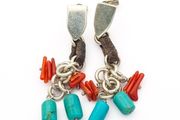 Vintage 925 Sterling Silver Turquoise &amp; Carnelian Stud Earrings