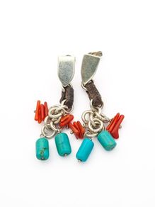 Vintage 925 Sterling Silver Turquoise & Carnelian Stud Earrings