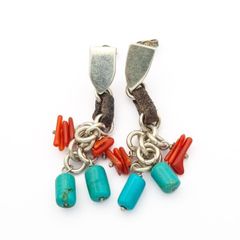 Vintage 925 Sterling Silver Turquoise & Carnelian Stud Earrings