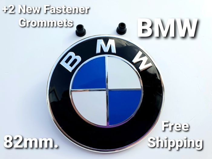 1x BMW 82mm +2 Fastener Grommets Classic blue Emblem Badge Front Rear Bonnet Logo 1 3 5 6 7 series  x z m class 82 with black back