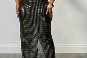 Sequin Mesh Sheer Bodycon Bandeau Dress, size S
