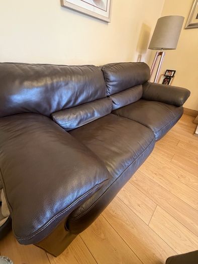 Leather sofa x 2 & footstool