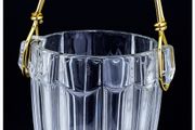 Mid Century Modern Bohemian 1960s August Walther Crystal Ice Bucket, Gold Handle