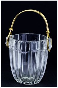 Mid Century Modern Bohemian 1960s August Walther Crystal Ice Bucket, Gold Handle