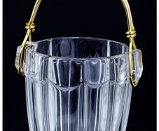 Mid Century Modern Bohemian 1960s August Walther Crystal Ice Bucket, Gold Handle