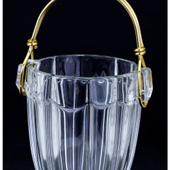Mid Century Modern Bohemian 1960s August Walther Crystal Ice Bucket, Gold Handle