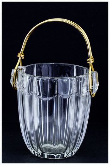Mid Century Modern Bohemian 1960s August Walther Crystal Ice Bucket, Gold Handle