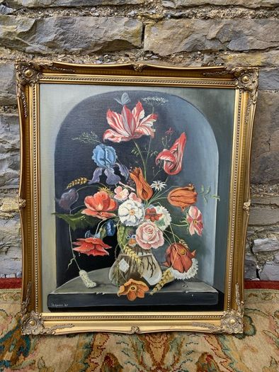 Large Original Floral Still Life Oil on Canvas.