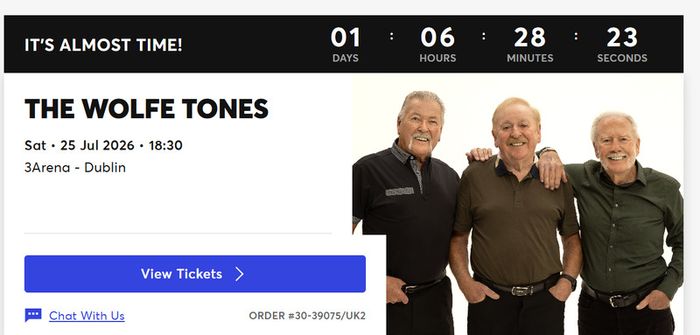 The wolfe Tones saturday 25th standing