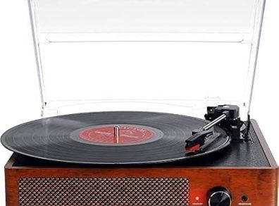 Vinyl Record Player Turntable with Built-in Bluetooth Receiver & 2 Stereo Speakers, 3 Speed 3 Size Portable Retro Record Player for Entertainment and Home Decoration