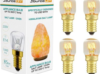 Salt Lamp Bulbs 15w E14 Pack of 4 for Oven 300 C, Fridge, Multipurpose Pygmy Appliance SES Incandescent dimmable Bulbs