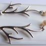 Vintage Sterling Silver 925 Antler Earrings Feature a Unique Branch-like Design Accented with Dangling White Pearls Image 3