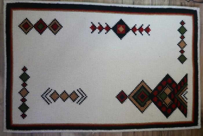 Scandinavian Handmade Thick Wool Rug with geometric pattern 48" X 31"