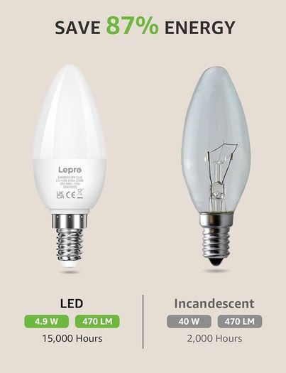 FRE P&P E14 LED Light Bulb, Small Edison Screw SES Candle Bulbs, 4.9W 470lm, 40W Equivalent E14 Bulb, Warm White 2700K E14 LED Bulb, Energy Saving Candle Light Bulbs, Non-dimmable, Pack of 6