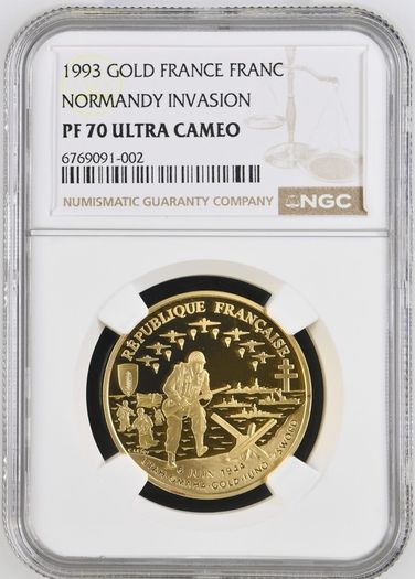 1993 Gold French Normandy Invasion Gold Franc Coin (17gm) Sovereign
