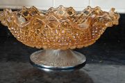 Stunning Vintage Carnival Glass Bowl Marigold on Metal Stand