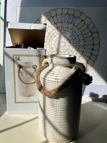 Vintage Style Textured White Stoneware Vase