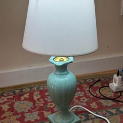 Vintage Style Ceramic Bedside Lamp Turquoise & Gold