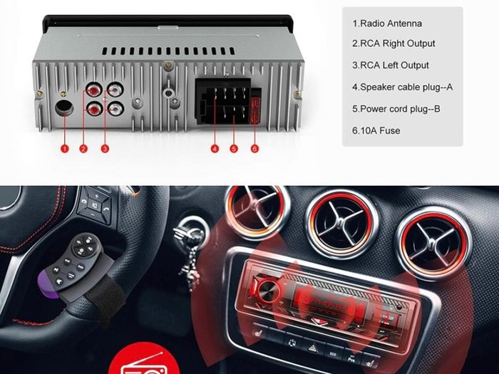 Car Radio Bluetooth 5.0 Hands-free1 Din Universal Built-in Microphone, 4X65W Car Radio Receiver, USB/TF/FM/AUX/WMA/WAV/MP3 Media Player with 7 Colorful Lights (FREE POSTAGE)