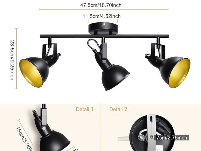 Spotlights Ceiling Lights Rotatable 3 Way Retro Kitchen Spot Light Fittings Black Spotbars 240V for Living Room, Incl. 3X 4W E14 LED Bulbs 2700K