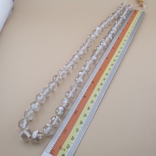 Vintage Clear White Dotted Glass Beads Strands 12-13mm Beads Length 22 inches
