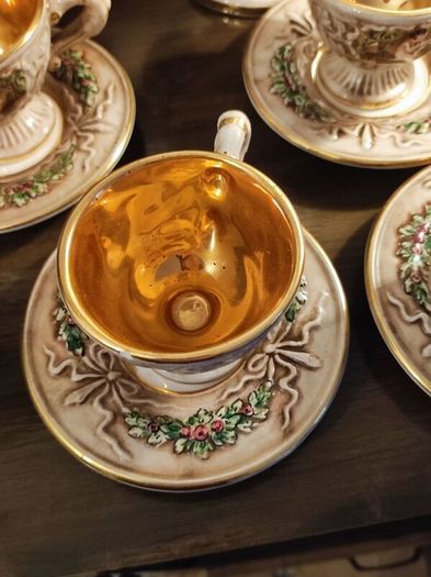 Vintage Italian Capodimonte Porcelain Tea Set-Gold & Floral Decoration
