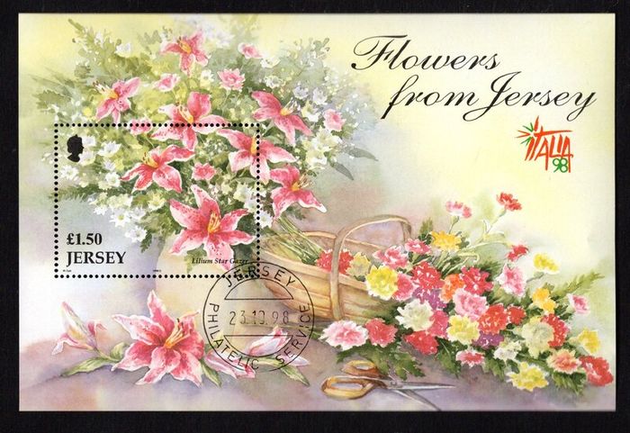 1998 Jersey Seasonal Flowers (1st Series) Commemorative Stamp Miniature Sheet Fine used with Jersey Philatelic Service cancel