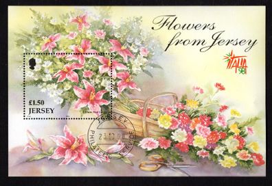 1998 Jersey Seasonal Flowers (1st Series) Commemorative Stamp Miniature Sheet Fine used with Jersey Philatelic Service cancel