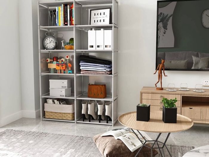 6-Tiers Portable Bookshelf with Fabric Cloth at Back, 10 Cube Closet Storage Organiser Bookcase, Living Room,Study Room,Bedroom (FREE POSTAGE)