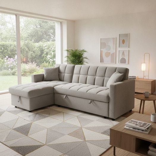 Pull-Out Sofa Bed Kris Grey With Storage Chaise