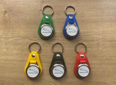 Brand new synthetic leather Jaguar keyring with shopping trolley token/coin