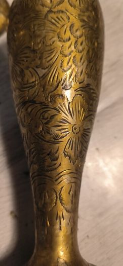 Pair Of Vintage Hand Engraved Brass Vases For Sale