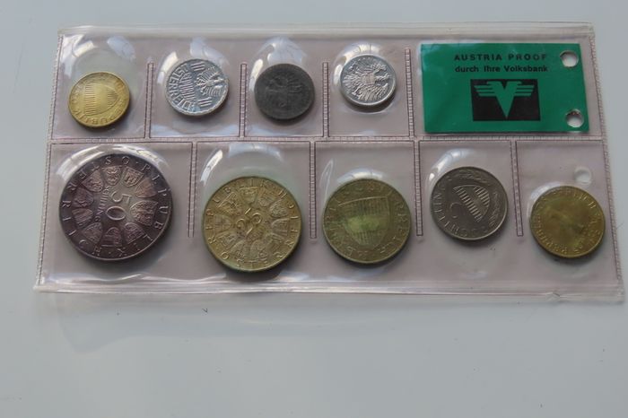 3 x Silver coins in 1972 Austrian Proof Coin Set ("durch Ihre Volksbank" edition)