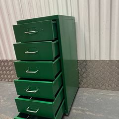 Small Green Metal Rolling Drawer Unit - Industrial Style - Good Condition