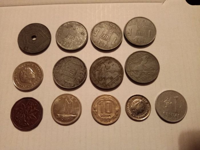 Mixed World Coin Job Lot - Soviet Union, Lithuania, Belgium & More (13 Pcs)