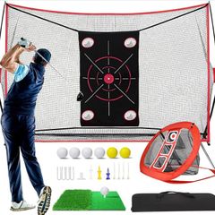 Golf Net, 10x7ft Practice Net with Chipping Nets, Gifts for Golfer Golf Hitting Aid Nets for Backyard Training with Chipping Nets, Foldable Mat, Silk Target, 8 Tees, 6 Balls, Carry Bag