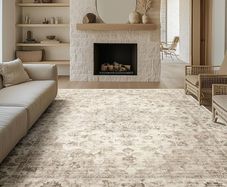 Vintage Rugs Living Room Beige Large Area Rug 200x300cm Non Slip Washable Hall Lounge Bedroom Kitchen Office Dining Room Indoor Carpet Low Pile Big Carpets